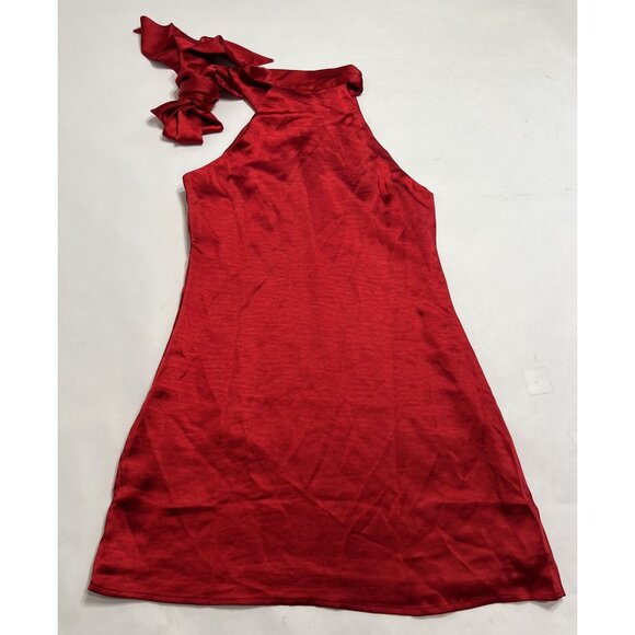 Meshki Aubriella Halter Mini Dress With Tie in Red - Picture 4 of 5